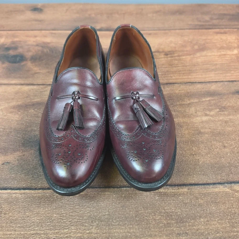 Allen Edmonds Manchester Loafers Men 12 Burgundy Good Wingtip Tassel Dress Shoes